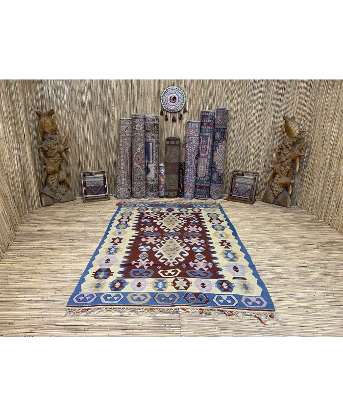 Handmade Turkish Denizli Nomadic Original  Wool on Wool Kilim – FREE SHIPPING..!